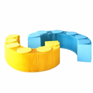 Tabouret en papier modulaire coloré, banc pliable en nid d'abeille pour présentation en magasin, événement, fête, mobilier flexible combinable - Product Image 5