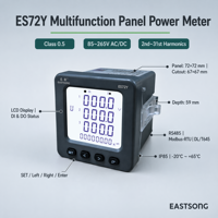 Medidor de Energía Industrial Compacto EastSong ES72Y, 72x72mm, Trifásico, RS485 Modbus RTU, Clase 0.5, IP65, Fácil Instalación