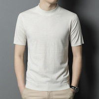Chemise à manches courtes en mélange de laine pour homme, tissu anti-boulochage, style business décontracté, étiquette personnalisable, prête à être expédiée, vente en gros par petites quantités