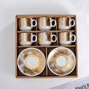 Ensemble de tasses à café en céramique pour l'exportation transfrontalière, 6 tasses avec 6 soucoupes, finition mate électro-plaquée, boîte cadeau incluse - Product Image 1