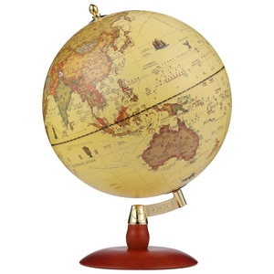 Globo Terráqueo Antiguo Grande de 30 cm con Base de Madera y Soporte Metálico, Globo Terráqueo Vintage de PVC para Decoración del Hogar u Oficina, 12 Pulgadas - Product Image 1