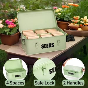 Grand Organisateur de Graines en Métal avec 4 Compartiments, Verrous de Sécurité, 50 Étiquettes de Plantes et 20 Enveloppes pour Graines de Jardin - Product Image 4