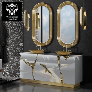 Lavabo de salle de bain rectangulaire moderne de luxe Newton poli avec miroir pour meubles de villa contemporaine - Product Image 3