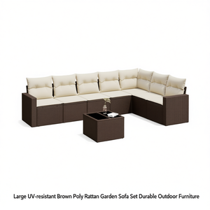 Large Brown Poly Rattan Garden <b>Sofa</b> <b>Set</b> UV Resistant Outdoor Furniture - Product Image 1