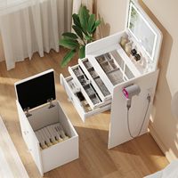 Table de toilette moderne, simple et multifonctionnelle avec miroir rabattable et armoire de rangement ultra-compacte