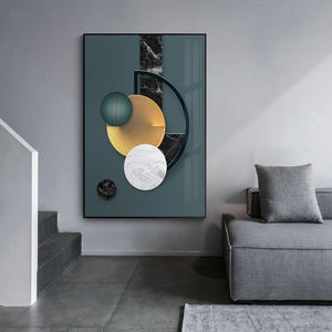 Tableau mural abstrait de luxe géométrique avec <span class=keywords><strong>cercle</strong></span> de perles et affiches, <span class=keywords><strong>peinture</strong></span> en porcelaine cristalline pour la décoration du salon - Product Image 2