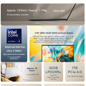 Ordinateur portable <span class=keywords><strong>ASUS</strong></span> <span class=keywords><strong>ZenBook</strong></span> 14 2025, nouveau portable 14'' 120Hz <span class=keywords><strong>OLED</strong></span> Ultra 9, 32 Go de RAM, 1 To SSD, écran 2.8K, ultra fin, pour les professionnels - Product Image 2