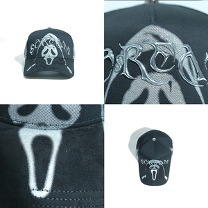 Casquette de baseball 5 panneaux Halloween Barbas Hat, qualité originale, avec écusson étoile en métal, broderie, visière en daim et strass - Product Image 6