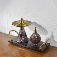 Ensemble de brûleurs d'encens de luxe en marbre pour le Ramadan, brûleur de Bakhoor arabe avec plateau à poignée métallique, décoration de table pour la maison, vente en gros sur mesure en usine