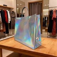 Sac fourre-tout holographique personnalisé, sac cadeau laminé irisé à effet de changement de couleur, sac de shopping à paillettes métalliques