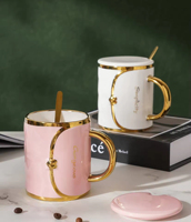 Taza de Café/Té de Cerámica con Forma de Bolso Creativo, con Borde y Asa Dorados, Apta para Oficina y Hogar