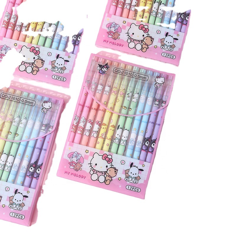 Оптовая продажа Sanrio 12 шт. креативная стираемая Шариковая Ручка-роллер для студентов, милая аниме-ручка 0,5 мм, которую можно протирать