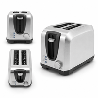 Grille-pain électrique compact 2 fentes pour petite cuisine domestique avec bac à miettes amovible et fonctions de décongélation et de réchauffement