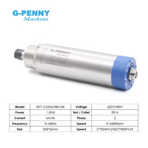 G-PENNY Customization 1.5kw ER16 D 65mm 400Hz Air Cooled Spindle 4pcs Bearings 24000rpm Wood Working Spindle Motor