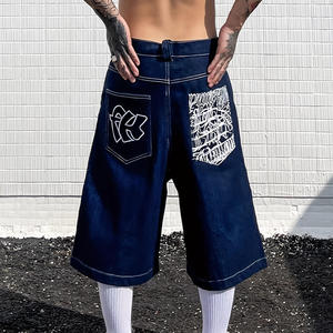 Short en <span class=keywords><strong>jean</strong></span> pour homme Short en <span class=keywords><strong>jean</strong></span> baggy pour homme Pantalon de pantalon Streetwear Y2K avec logo brodé - Product Image 2