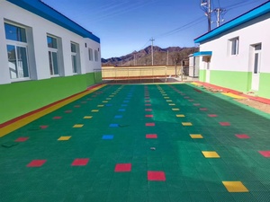 Modular Basketball Court Vinyl Flooring Interlocking Polypropylene <b>Plastic</b> for Indoor Schools Accessory <b>Edging</b> Included - Product Image 3
