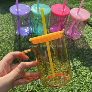 Tự làm Logo thạch trống thăng hoa 17Oz Glass xử lý Mug với PP nắp và rơm màu bia có thể cho nhiệt Báo Chí in - Product Image 4