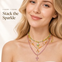 Collier Croix CZ pour Femme, Chaîne Irrégulière, Pendentif Géométrique en Pierres Colorées, Bijou Tendance Décontracté, Cadeau pour Fête et Festival