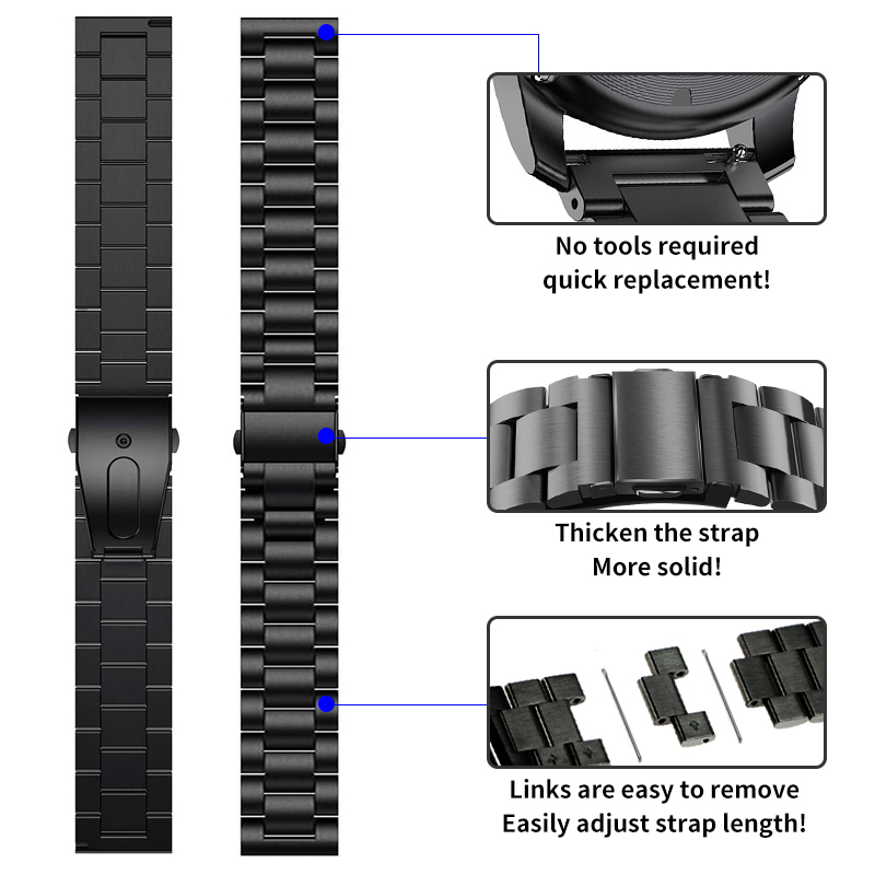 Stainless Steel Watch Straps for Samsung Galaxy Watch3 Active 1 2 Metal Bracelet Band Loop for Huawei Solid Metal Watch Band