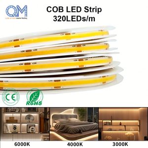 Bande lumineuse <span class=keywords><strong>LED</strong></span> COB sans points 12V 8mm 3000K Blanc chaud <span class=keywords><strong>Ruban</strong></span> flexible pour éclairage indirect encastré - Product Image 1