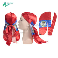 Diseño de logotipo personalizado Satén sedoso Bandera de Jamaica Durags Unisex 360 Wave Cap Hombres Bandana Long Tail Designer Durag
