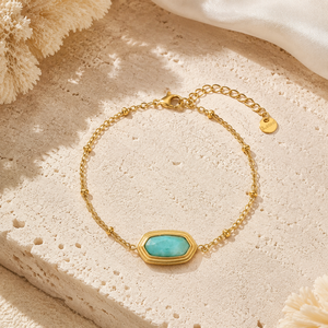 Bracciale Minimalista Placcato Oro con <span class=keywords><strong>Perline</strong></span> Distanziatrici e Catena, Cornice Stratificata con Pietra Naturale, Estensione Regolabile, Gioiello per Outfit Casual - Product Image 2