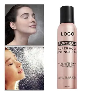 Spray fixateur de maquillage bio matifiant de haute qualité à base de plantes 24 heures logo personnalisé aérosol scintillant fort avec SPF visage