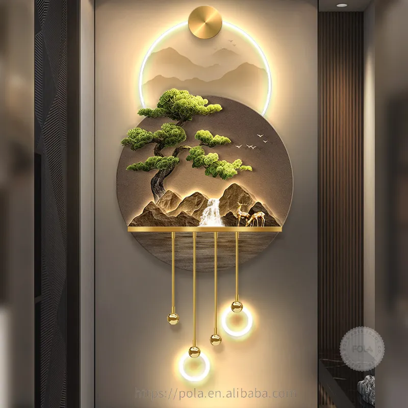 2024 ديكور حائط منزلي فاخر ثلاثي الابعاد بمصابيح LED بتصميم شجرة غزال اصطناعية مع لوحات لوحات لوحات لوحات حيوانات ومناظر طبيعية اكريليك مضيئة