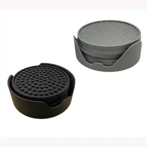 anti slip deep engraved drinking coaster set cup mat silicone coasters with holder to protect any table type