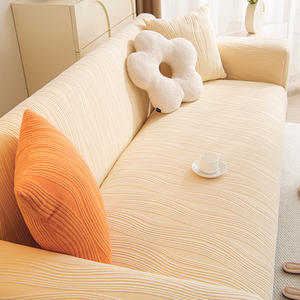 Funda de Sofá Elástica de Terciopelo Jacquard, Cobertura Total, Antipolvo, para Todas las Estaciones, Estilo Nórdico, Protectora, con Diseño de Rayas, de Poliéster - Product Image 4