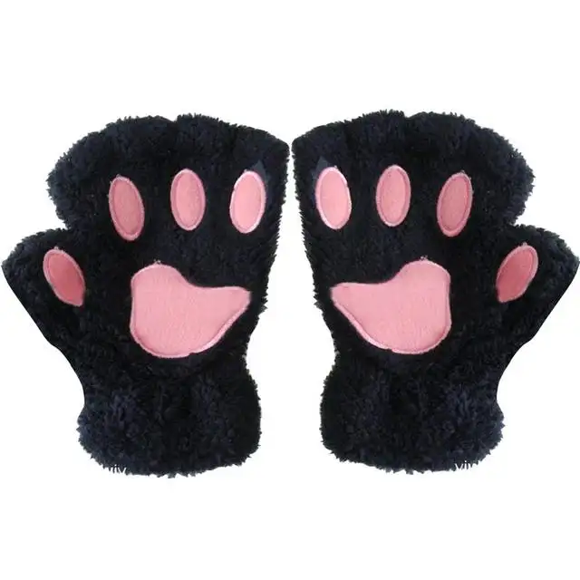 Женские зимние модные перчатки короткие перчатки для вечеринки с кошачьими лапами пушистые плюшевые варежки с медведем теплые мягкие шерстяные перчатки в полоску