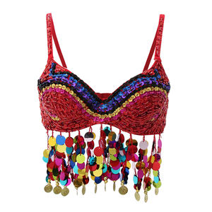 <strong>Tribal</strong> <strong>Belly</strong> <strong>Dance</strong> <strong>Bra</strong> Tops Rainbow Sequin Coins Tassel Crop Top Sexy Party Club Beaded Tank Top Stage <strong>Dance</strong> Festival Ravewear - Product Image 1