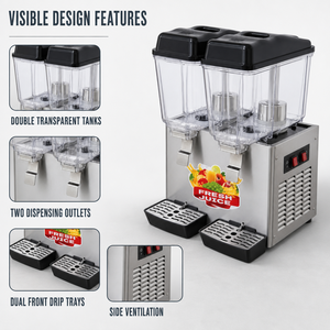 Distributeur de boissons froides à double réservoir commercial 32L 220V 280W R290 Machine à jus et boissons pour café, restaurant, hôtel, buffet - Product Image 3