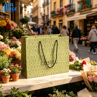 Sac cadeau en papier à motif damassé vintage avec poignée en corde noire, sac de shopping de luxe pour fleuriste, boutique, emballage de vente au détail