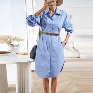 Batas Chemises Tendance Femmes Ropa elegante Mujer Manga larga Estilo de otoño Turn-Down Collar Camisa de algodón Vestido para dama de oficina