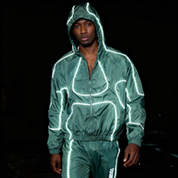 Setelan Olahraga Lari dengan Garis Reflektif, Jaket Windbreaker Nylon Kerut dan Celana Jogger