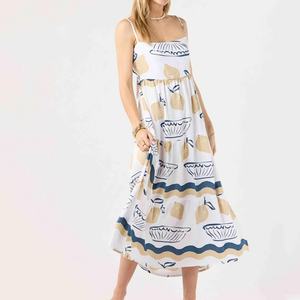 Nuevo Vestido Largo con Estampado Playero, Cuello Cuadrado, Diseño Elegante sin Espalda, con Lazos, Personalizable, 100% Rayón, Vestido Maxi - Product Image 2