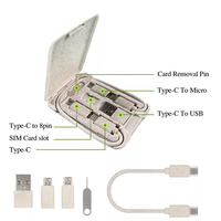 Para viajes, viaje de negocios, producto de tendencia, tarjeta 6 en 1, adaptador de caja multitesoro, cable de carga con soporte para teléfono móvil