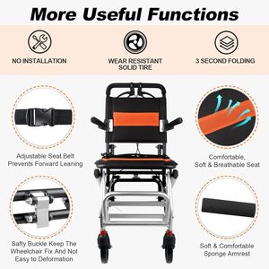 Silla de ruedas plegable ultraligera, silla de ruedas de viaje para adultos, 220 LB con pedal plegable y brazo plegable, freno de mano - Product Image 5