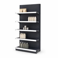 Étagère gondole 5 niveaux 4 baies simple face en métal gris foncé pour supermarché avec porte-étiquettes de prix pour magasin de détail