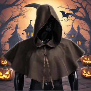 Cape Courte à Capuche Médiévale Vintage Gothique Sorcière Diable Poncho Léger Accessoire de Cosplay Halloween LARP - Product Image 2