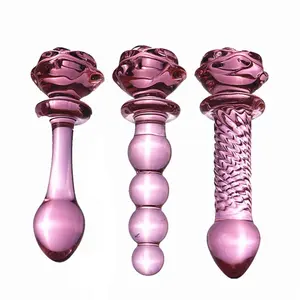 Rose Flower Penis Dildo Wholesale Glass Anal Beads Crystal Butt Anal Plug For Women Men