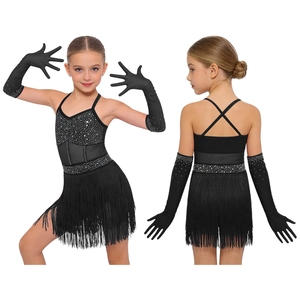 Tenue de danse latine pour filles de 6 à 16 ans, justaucorps avec gants, ensembles pour compétitions, spectacles de tango, cours de danse, vêtements de gymnastique - Product Image 2