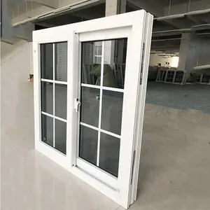 Double pane sliding glass PVC windows UPVC vinyl sliding window with grill mosquito mesh