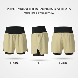 Shorts de sport personnalisés pour hommes et shorts de course pour femmes 2 en 1, anti-transpiration, extensibles dans quatre directions, antidérapants, pour marathon - Product Image 4
