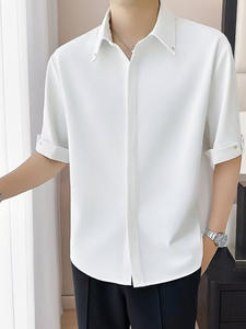 <span class=keywords><strong>Camicia</strong></span> Estiva di Alta Qualità per Uomo, Senza Bisogno di Stiratura, in <span class=keywords><strong>Seta</strong></span> Ghiacciata Sottile, Manica Corta, Modello a Cinque Mezze Maniche - Product Image 2