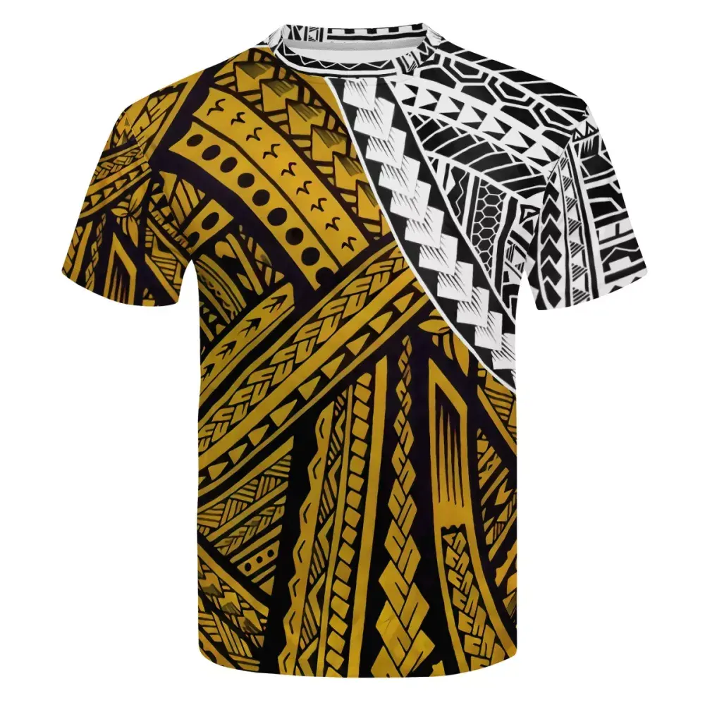 1 Pcs Dropship Polynesische Tribal Stijl Geel T-shirts Custom Hd Printing China T-shirt Machine Mens Ronde Hals T-shirt