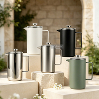 Cafetière à piston française verte personnalisée HIGHWIN, double paroi en acier inoxydable, avec couvercle en verre borosilicate