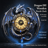Jam Dinding Kayu 3D Puzzle Magnetik Modern Dragon DIY, Model Kit Perakitan Sendiri dengan Ayunan Pendulum