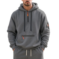 Set Hoodie Sweatshirt 2 Potong Pria, Jaket Hoodie Resleting dengan Celana Jogger, Pakaian Olahraga Kasual